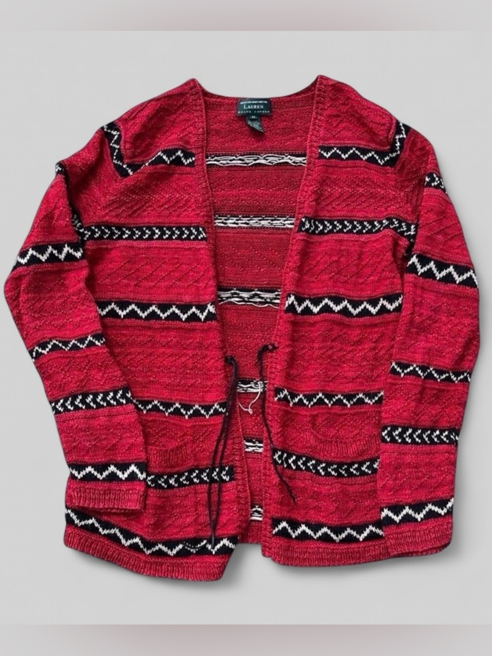 Lauren Ralph Lauren Red and Black Patterned Cardigan